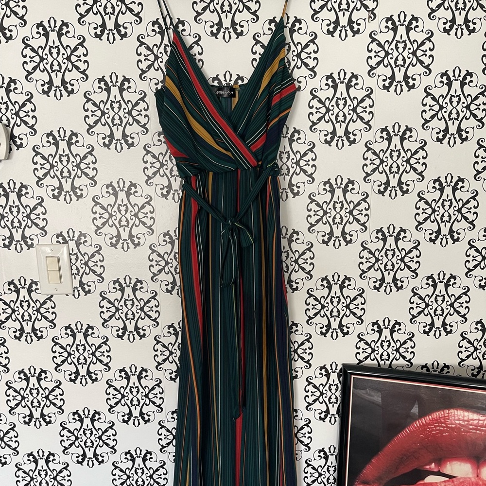 Multi- Color, Spaghetti Strap Jumpsuit with Matching Belt - Size Large